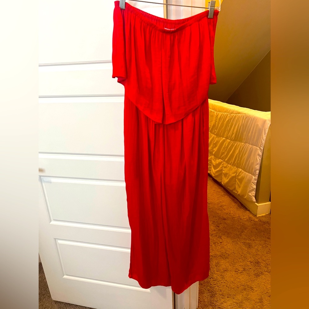 Naked Zebra silk red strapless jumpsuit